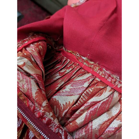 Vtg Silvano Of Roma Heiser Brocade Dress Red Gold Silver 1950s Party Cocktail - Picture 9 of 11